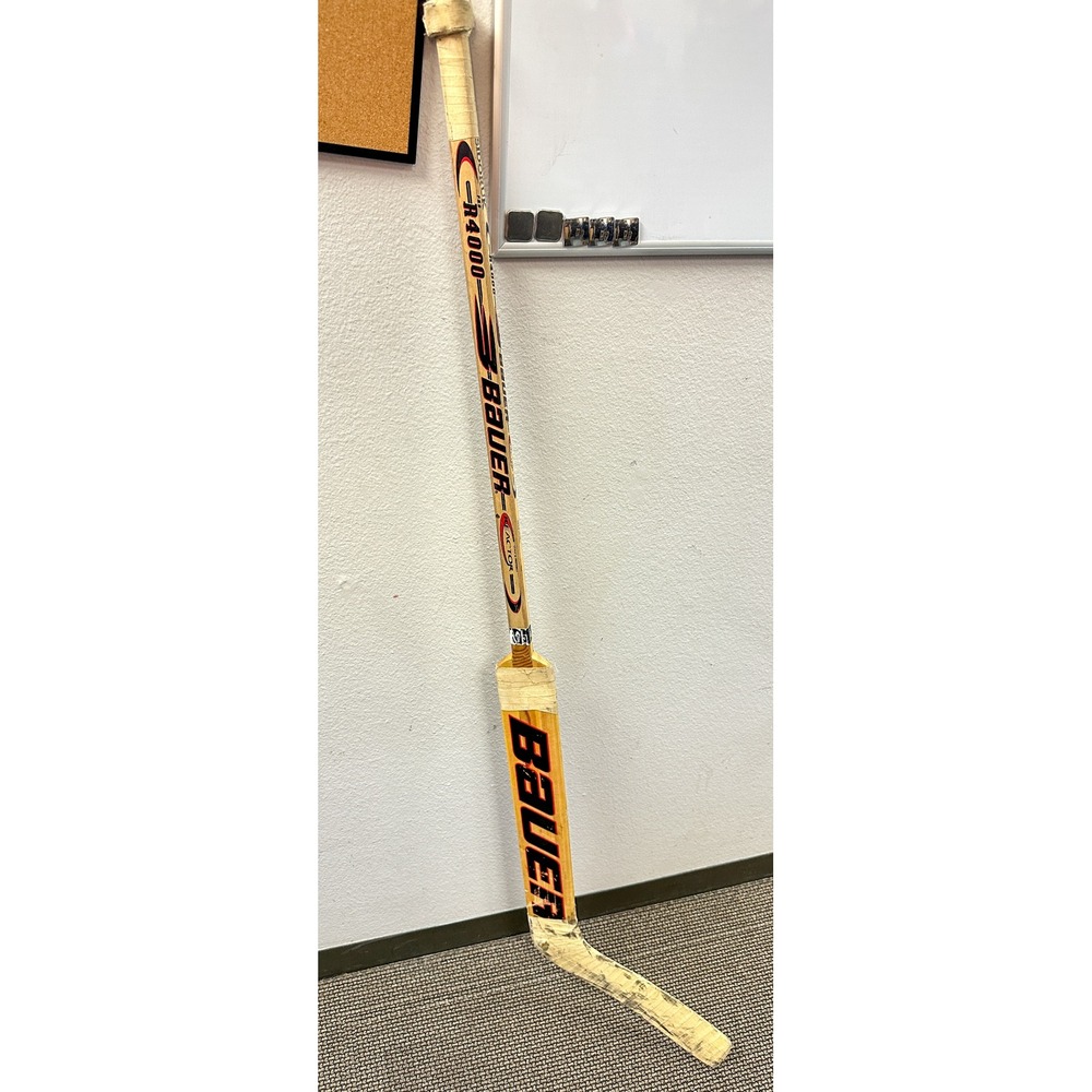 Vintage Bauer R4000 Wood Ice Hockey Goalie Stick Taped Handle Retro RH